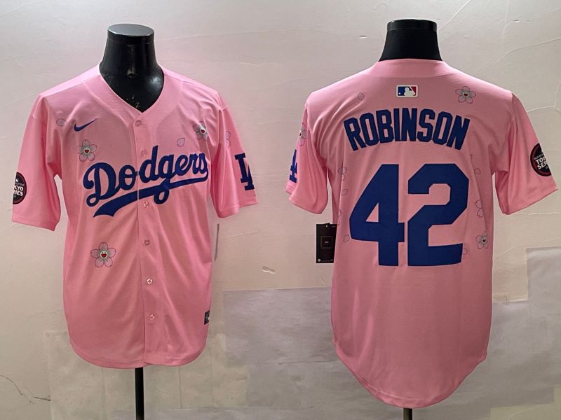 Men Los Angeles Dodgers 42 Robinson Pink Sakura Edition 2025 Nike MLB Jersey style 1